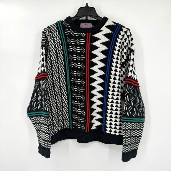 Vintage 90s Concrete Mix Acrylic Sweater Cosby Style 3D Biggie Men's Size XL - Picture 1 of 11